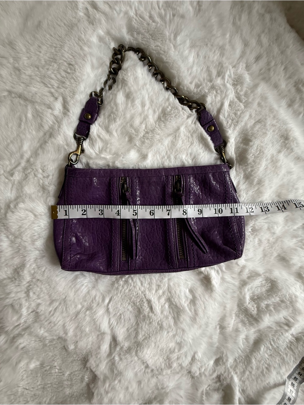 Korto Momolu Purple Leather Shoulder Bag Y2K Chain Strap Zip Detail Purse - Picture 4 of 8